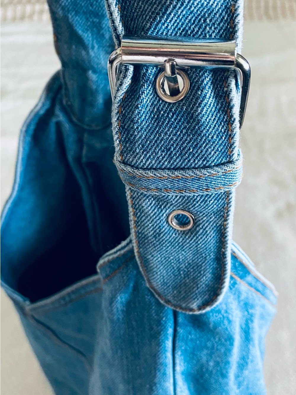 Denim Shoulder Hobo Bag in Blue - Picture 10 of 14